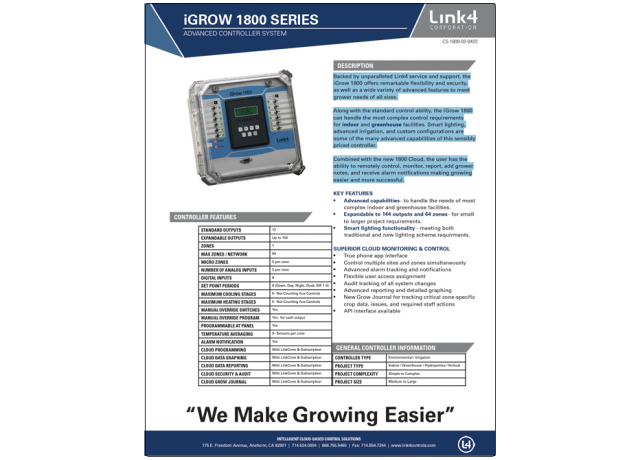 iGrow 1800 Technical Features and Specifications
