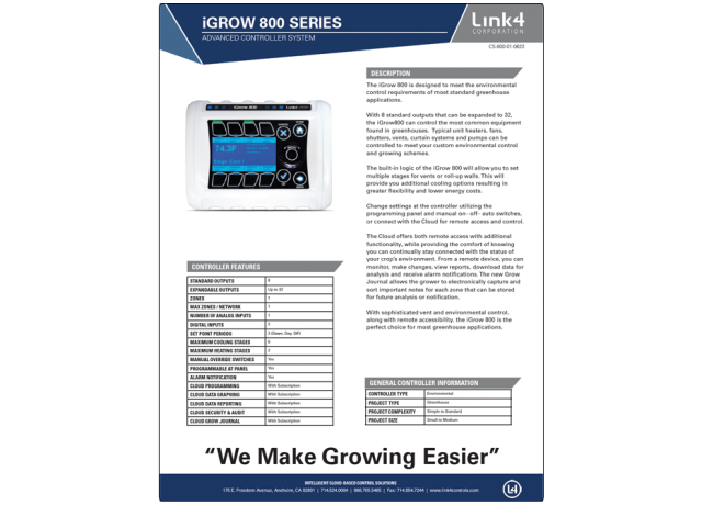 iGrow 800 Technical Features and Specifications