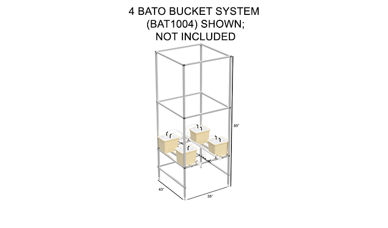 4 Bato Bucket system shown with Light Rack and Dimensions